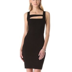 Helmut Lang Knit Dress Small Black Gala Knit Square Neck Cut Out Bodycon Stretch